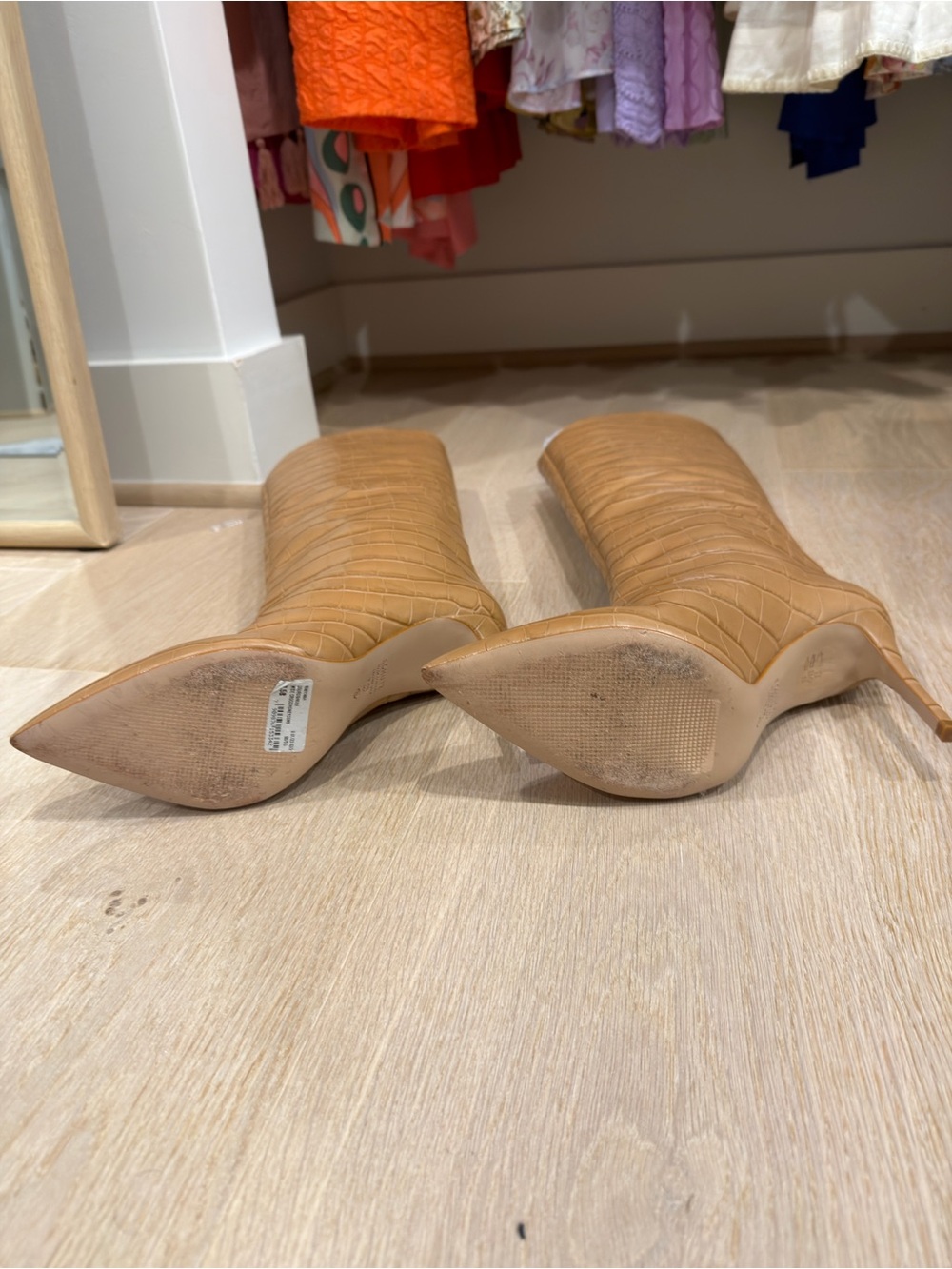 SCHUTZ Croc-Embossed knee high Pointed-Toe Boots in Camel - Picture 4 of 4